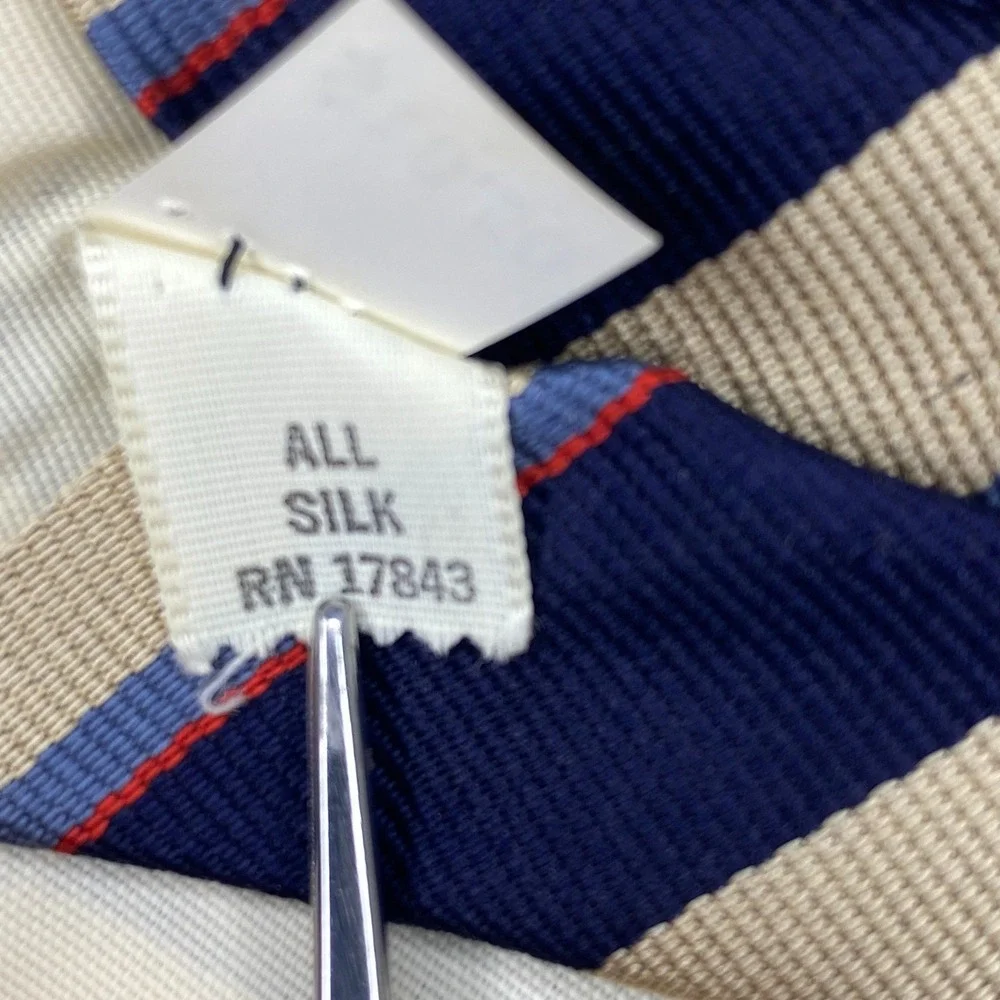 VTG May‎ D&F Striped Repp Tie Mens Silk Navy Cream Red Regimental Preppy 56x3.5